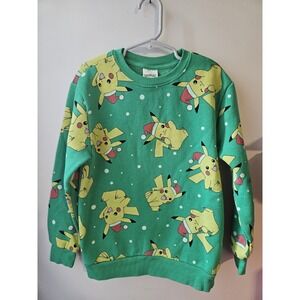 Boys Green Holiday Pokemon Crewneck Sweatshirt With Christmas Pikachu Small(6-7)